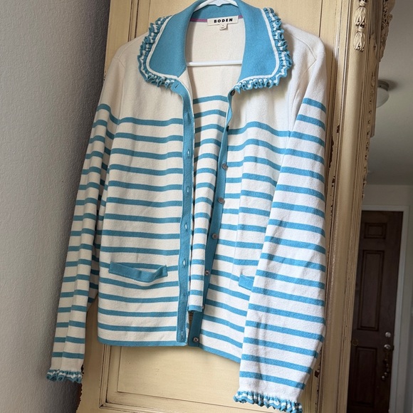 Boden Cream and Light Blue Striped Cardigan Blazer - Picture 6 of 7